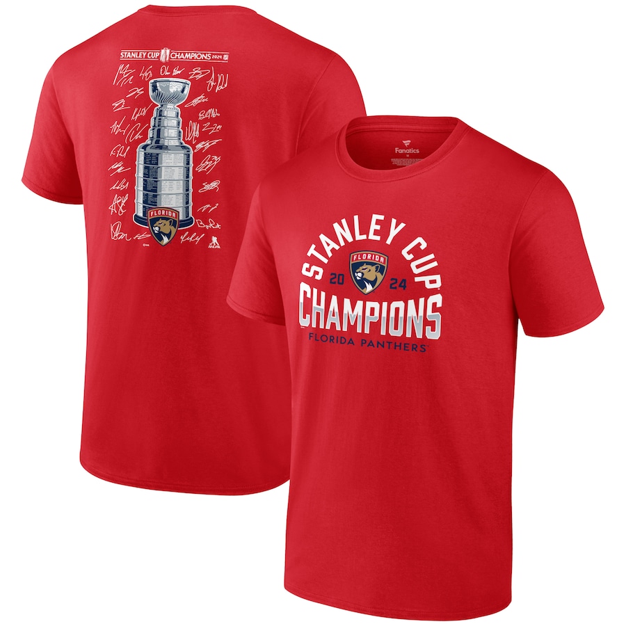  Florida Panthers Fanatics 2024 Stanley Cup Champions Signature Roster T-Shirt - Red