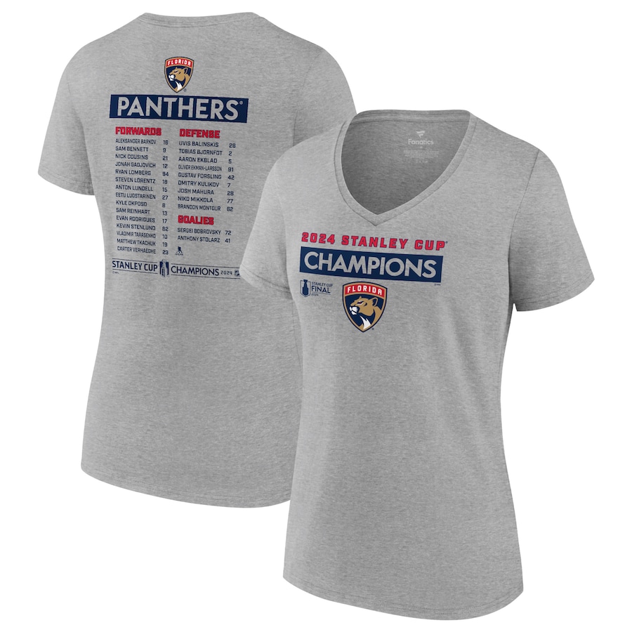  Florida Panthers Fanatics Women's 2024 Stanley Cup Champions Roster V-Neck T-Shirt - Steel