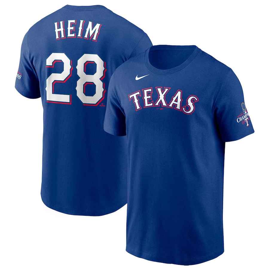 Jonah Heim Texas Rangers Nike 2023 World Series Champions Name & Number T-Shirt - Royal
