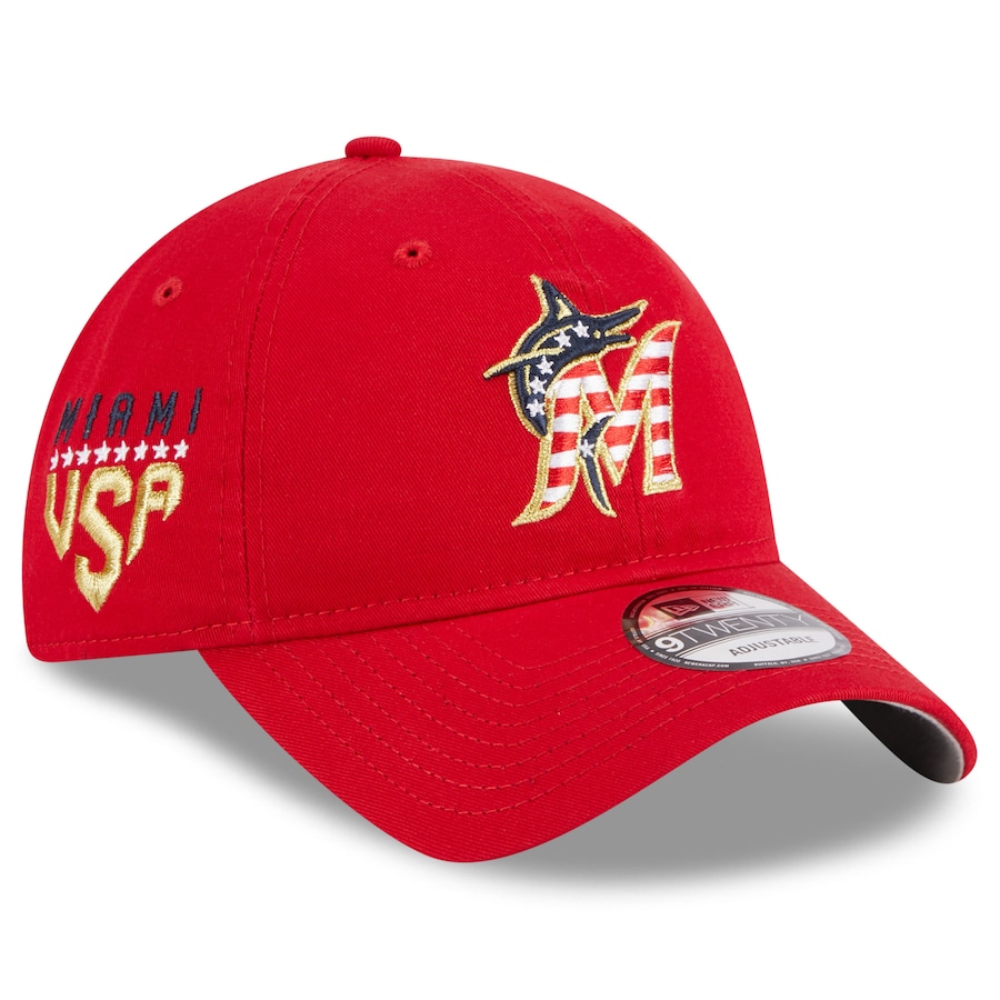  Miami Marlins New Era Women's 2023 Fourth of July 9TWENTY Adjustable Hat - Red