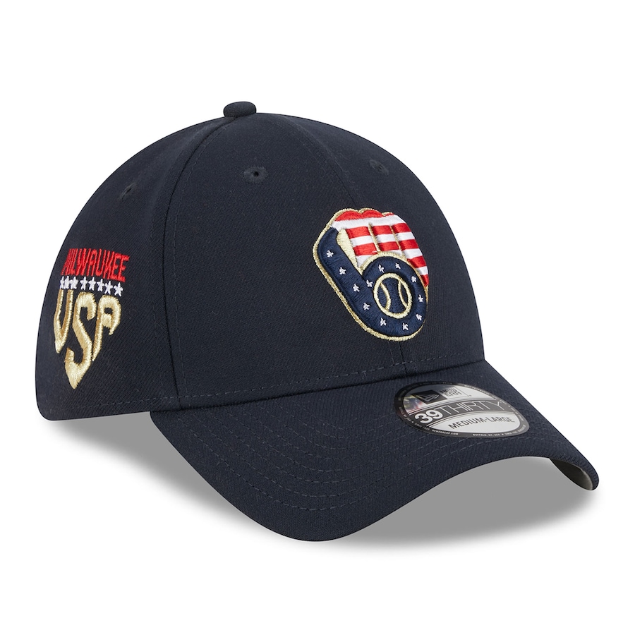  Milwaukee Brewers New Era 2023 Fourth of July 39THIRTY Flex Fit Hat - Navy