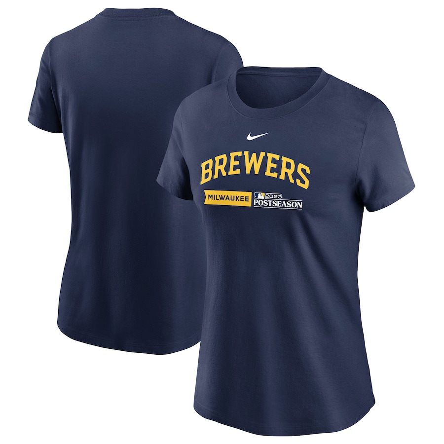  Milwaukee Brewers Nike Women's 2023 Postseason Authentic Collection Dugout T-Shirt - Navy