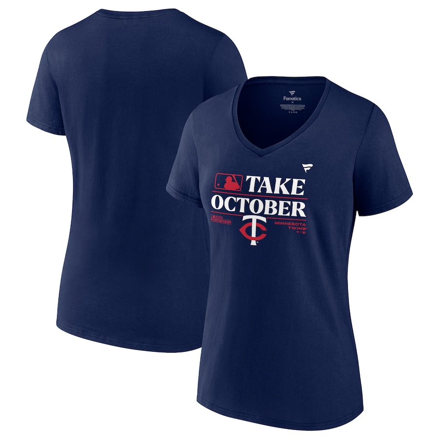  Minnesota Twins Fanatics Branded Women's 2023 Postseason Locker Room V-Neck T-Shirt - Navy