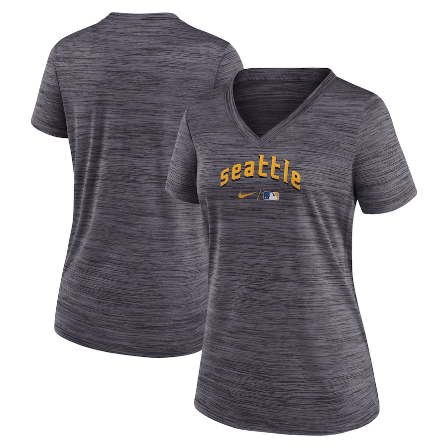 Женская футболка с V-вырезом Seattle Mariners Nike 2023 City Connect Velocity Practice Performance (тёмно-серый меланж)