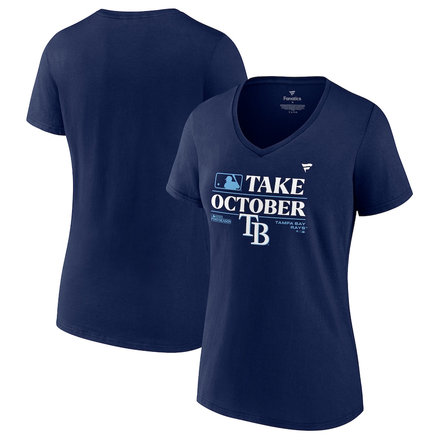  Tampa Bay Rays Fanatics Branded Women's 2023 Postseason Locker Room V-Neck T-Shirt - Navy