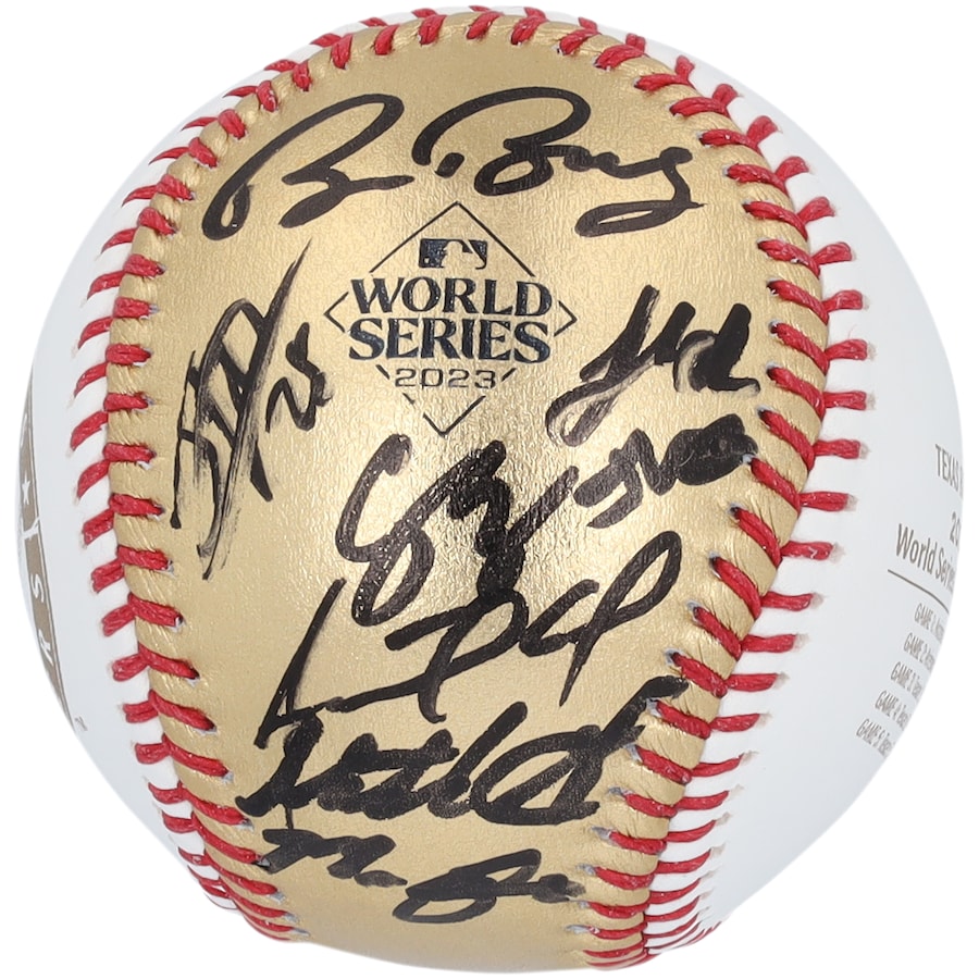 Texas Rangers Autographed Fanatics Authentic Rawlings 2023 World Series Gold Baseball - 8 Signatures
