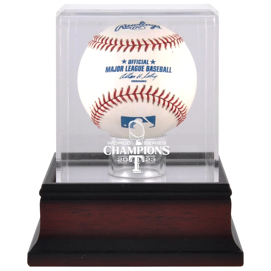 Texas Rangers Fanatics Authentic 2023 World Series Champions Mahogany Logo Baseball Display Case