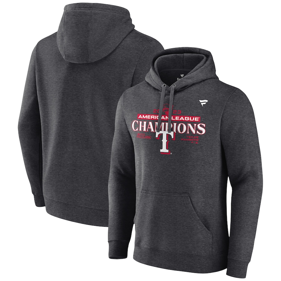 Texas Rangers Fanatics Branded 2023 American League Champions Locker Room Pullover Hoodie – Heather Charcoal