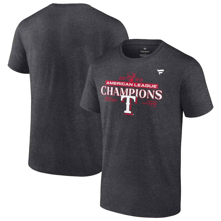 Texas Rangers Fanatics Branded 2023 American League Champions Locker Room T-Shirt – Heather Charcoal