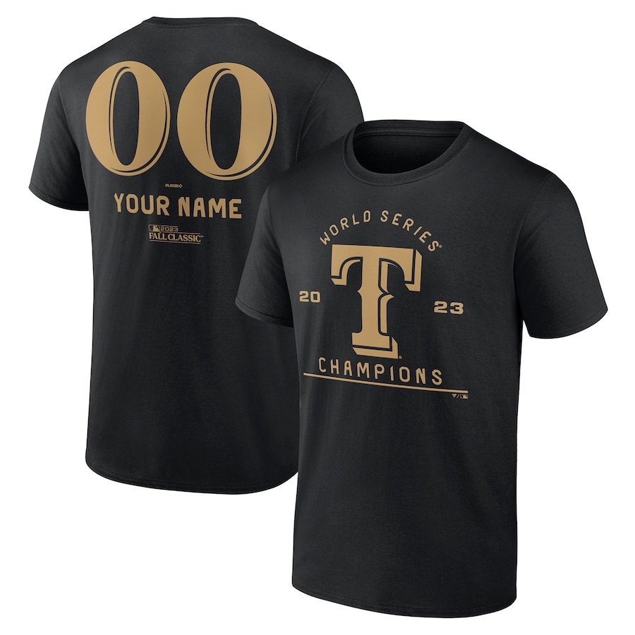  Texas Rangers Fanatics Branded 2023 World Series Champions Custom Name & Number T-Shirt - Black
