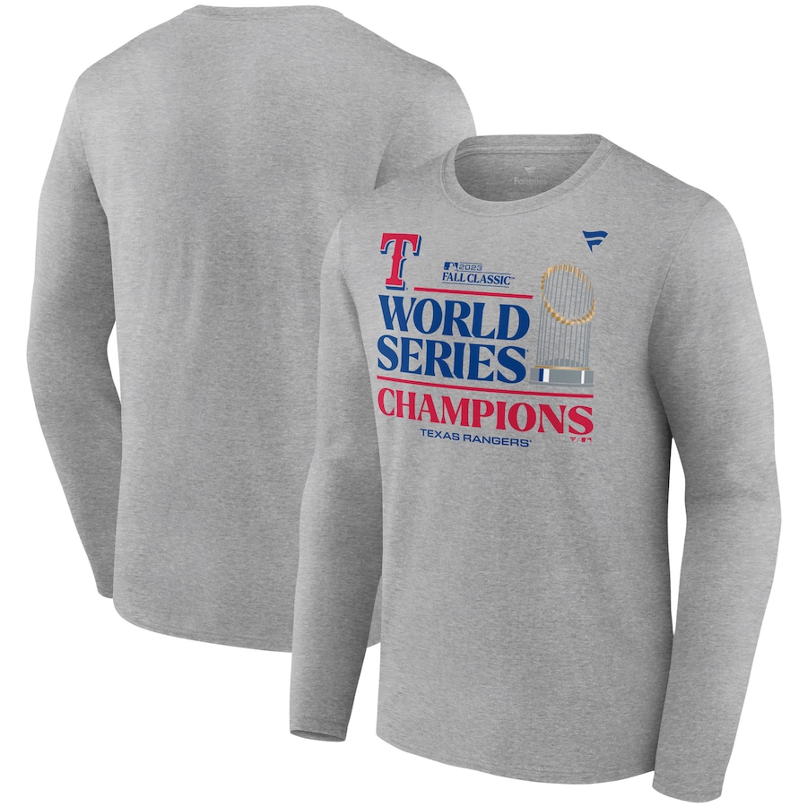 Texas Rangers Fanatics Branded 2023 World Series Champions Locker Room Long Sleeve T-Shirt - Heather Gray
