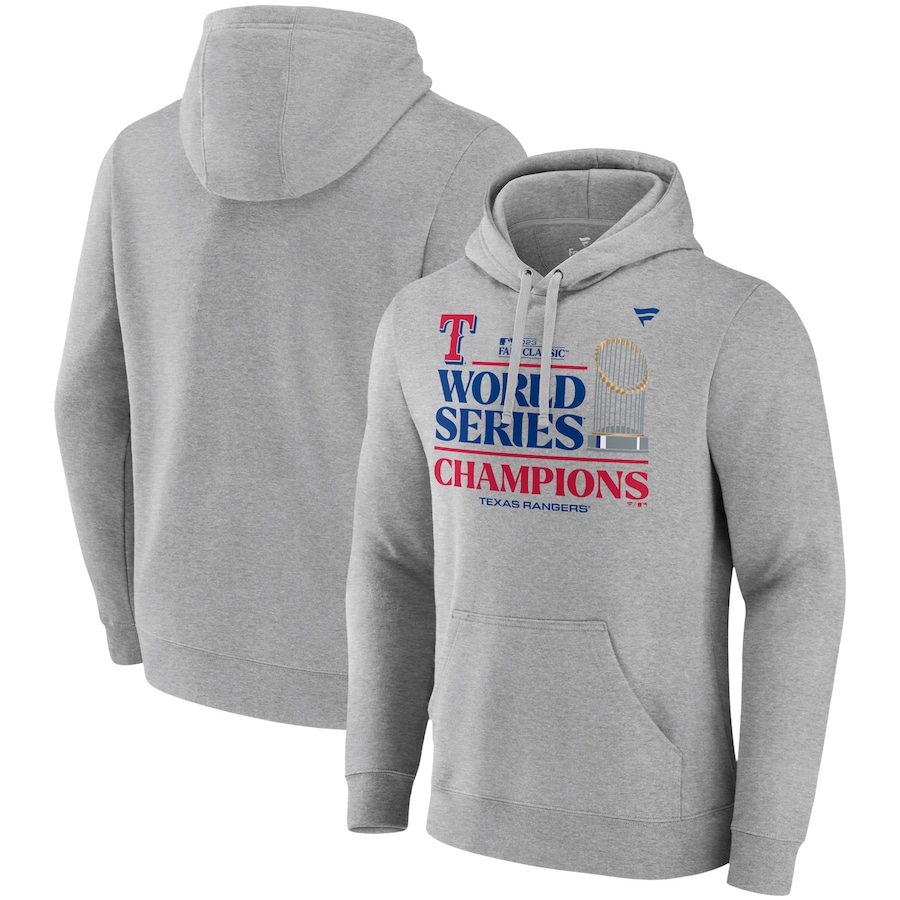 Texas Rangers Fanatics Branded 2023 World Series Champions Locker Room Pullover Hoodie - Heather Gray