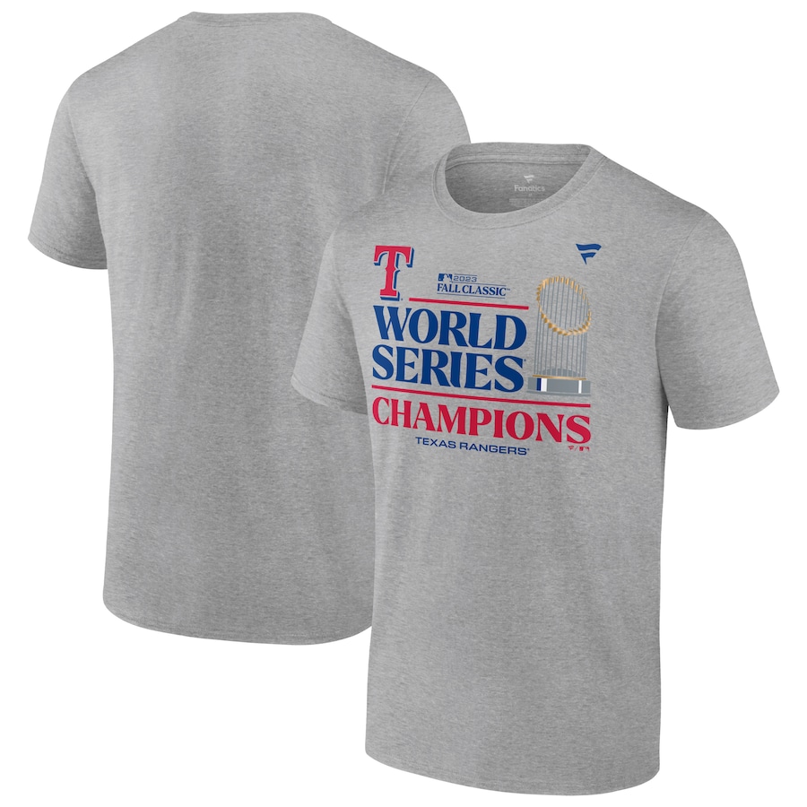Texas Rangers Fanatics Branded 2023 World Series Champions Locker Room T-Shirt - Heather Gray