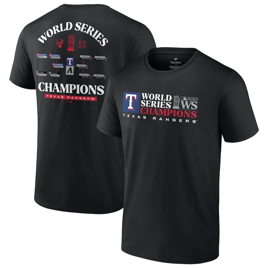 Texas Rangers Fanatics Branded 2023 World Series Champions Milestone Schedule T-Shirt - Black