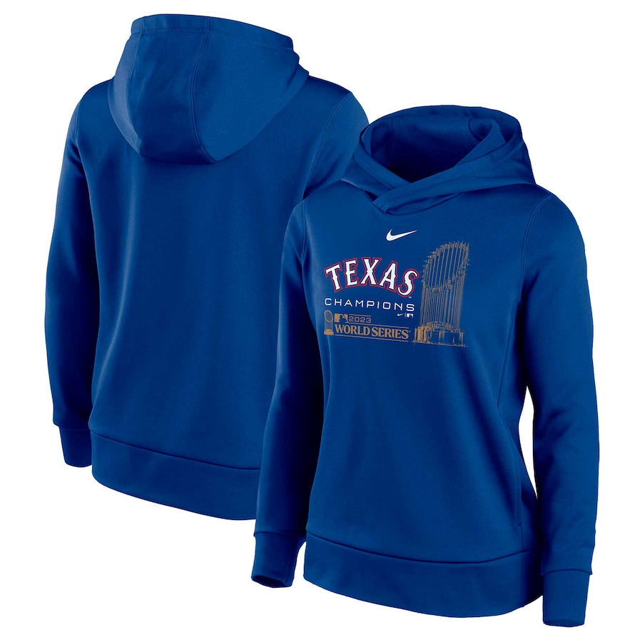 Texas Rangers Nike Women's 2023 World Series Champions Lockup Pullover Hoodie - Royal