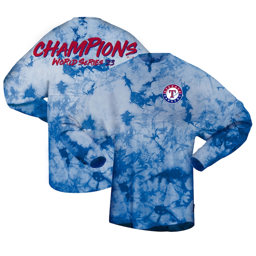 Texas Rangers Spirit Jersey Women's 2023 World Series Champions Crystal-Dye Long Sleeve T-Shirt - Royal