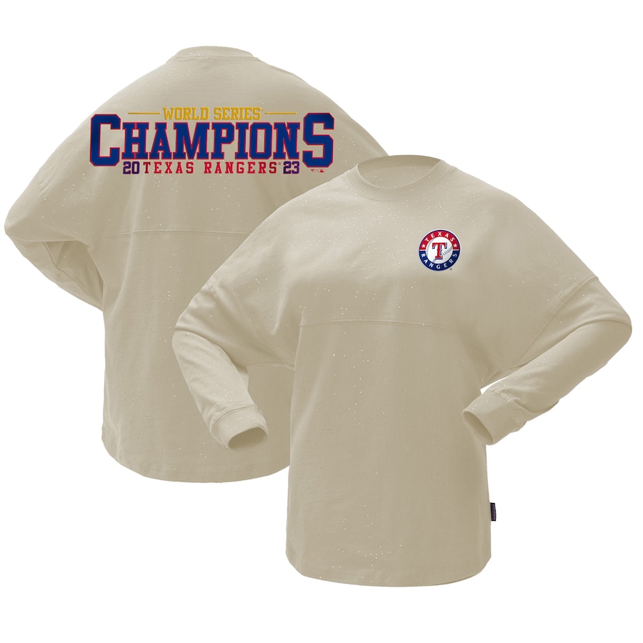 Texas Rangers Spirit Jersey Women's 2023 World Series Champions Sparkle Long Sleeve T-Shirt - Cream