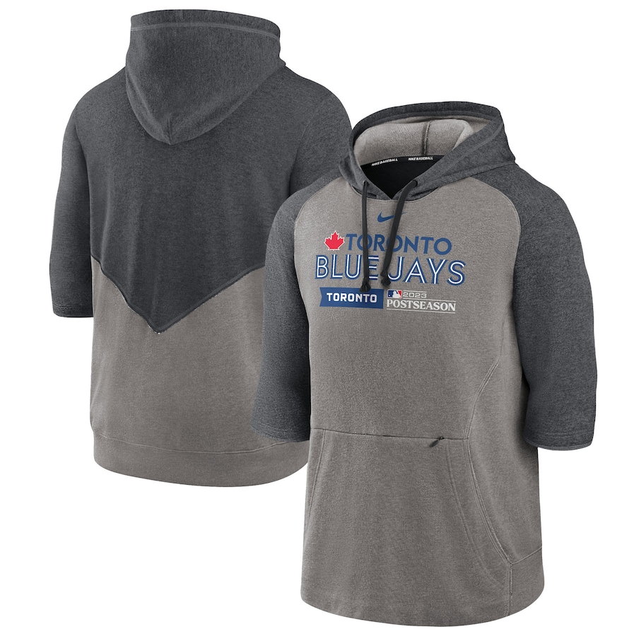 Toronto Blue Jays Nike 2023 Postseason Authentic Collection Flux Three-Quarter Sleeve Pullover Hoodie – Heather Gray