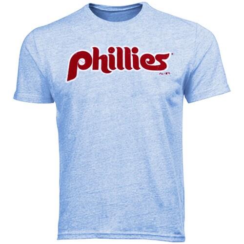 Majestic Threads Philadelphia Phillies 1987-1991 Cooperstown Wordmark Tri-Blend T-Shirt - Light Blue