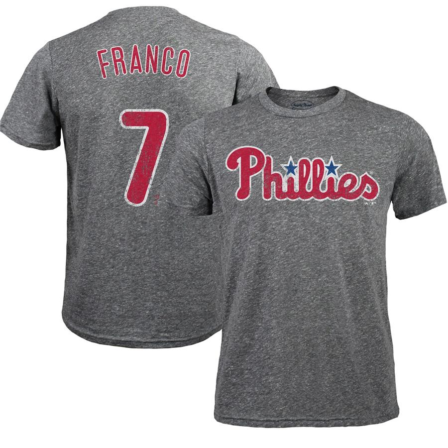 Maikel Franco Philadelphia Phillies Majestic Threads Premium Tri-Blend Name & Number T-Shirt - Gray