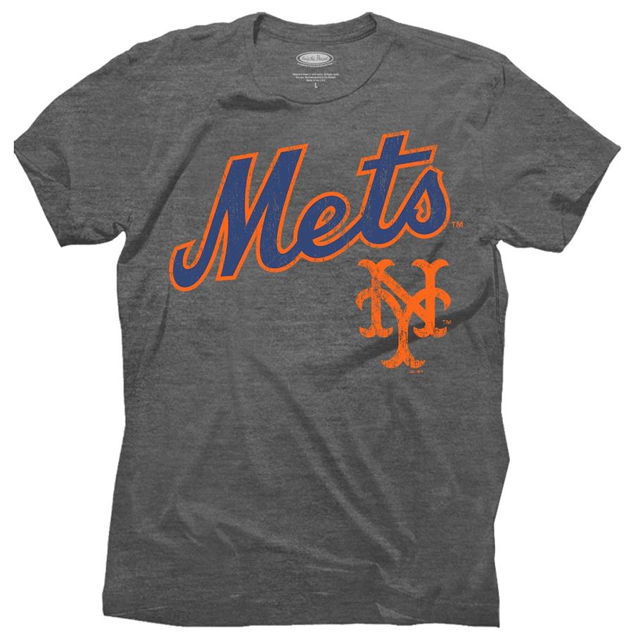 New York Mets Majestic Threads Granite Tri-Blend Crew T-Shirt - Gray