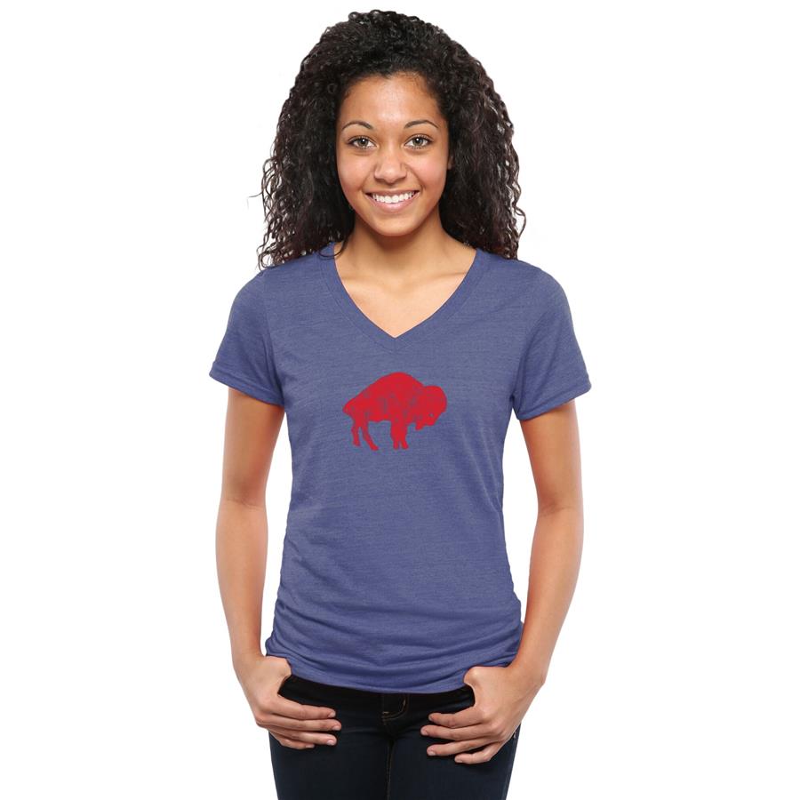 Buffalo Bills NFL Pro Line Women's Throwback Logo Tri-Blend V-Neck T-Shirt - Royal