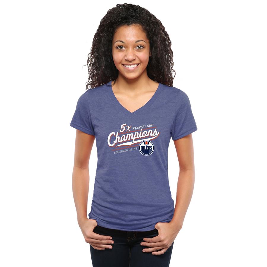 Edmonton Oilers Women's Vindicator Tri-Blend V-Neck T-Shirt - Royal