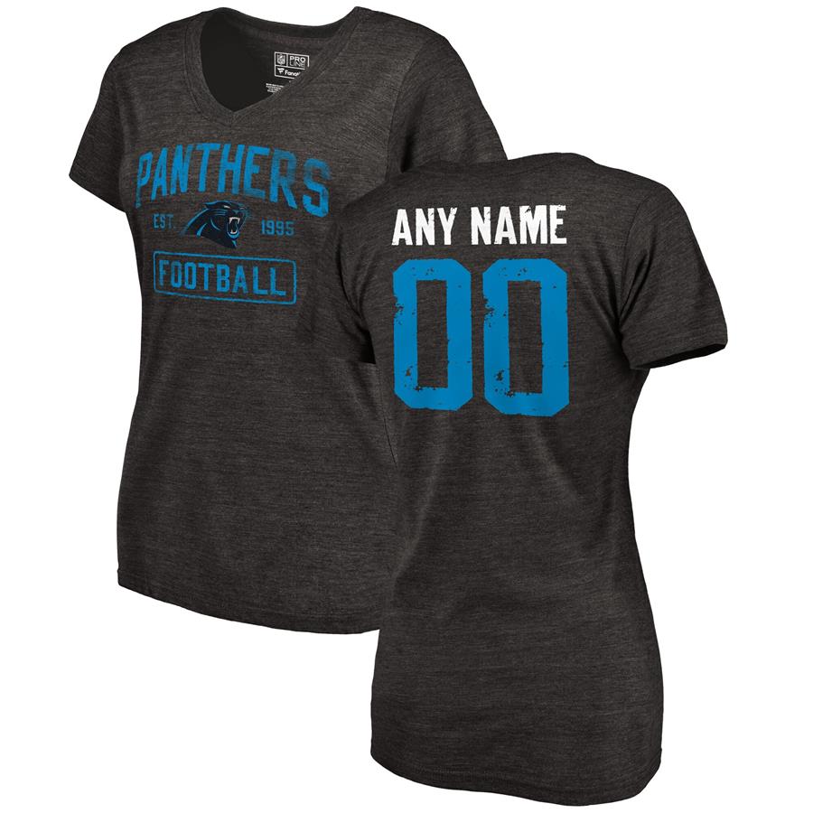Carolina Panthers NFL Pro Line by Fanatics Branded Women's Distressed Personalized Tri-Blend V-Neck T-Shirt - Black