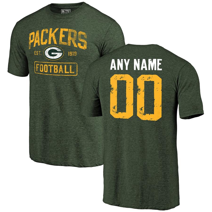 Green Bay Packers NFL Pro Line by Fanatics Branded Distressed Personalized Tri-Blend T-Shirt - Green