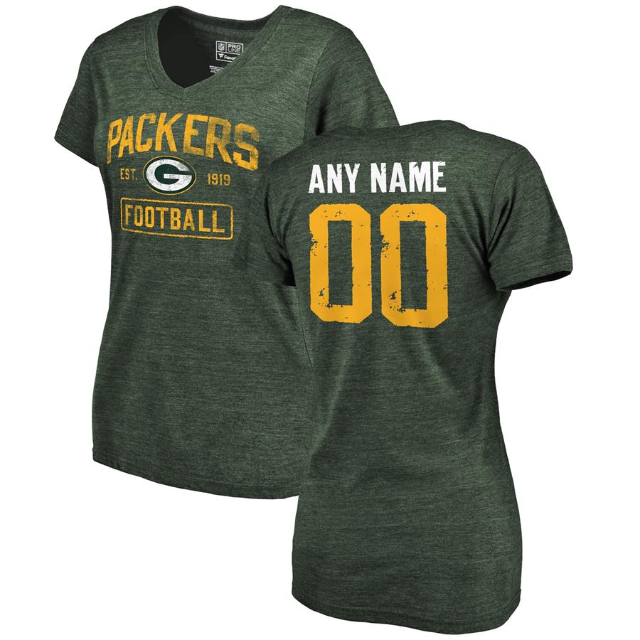 Green Bay Packers NFL Pro Line by Fanatics Branded Women's Distressed Personalized Tri-Blend V-Neck T-Shirt - Green