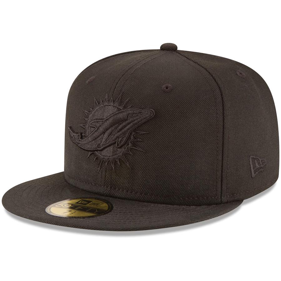 Miami Dolphins New Era Black on Black 59FIFTY Fitted Hat
