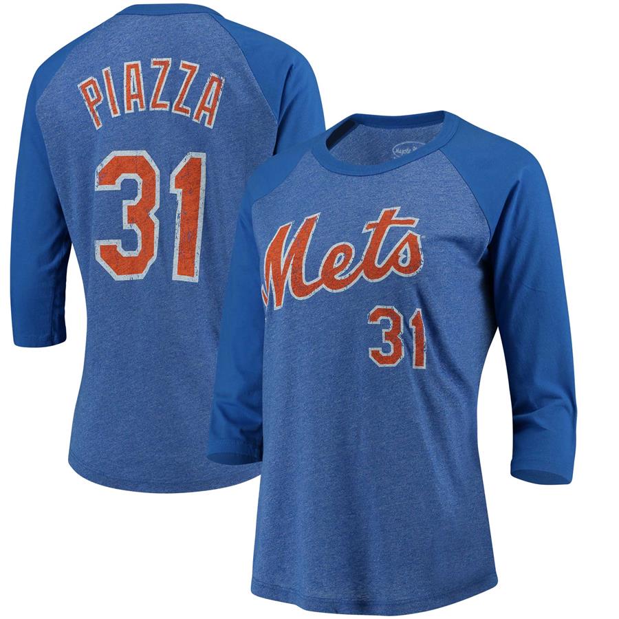 Mike Piazza New York Mets Majestic Threads Women's Name and Number Three-Quarter Sleeve T-Shirt - Royal