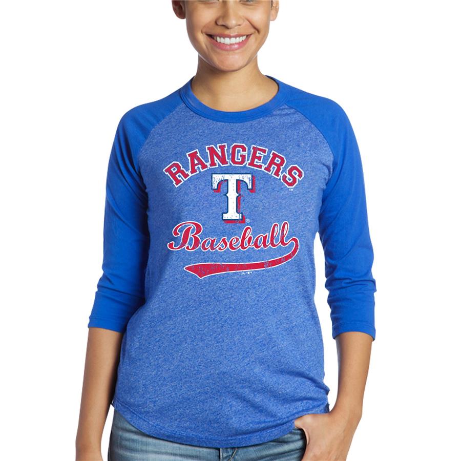 Texas Rangers Majestic Threads Women's Team Baseball Three-Quarter Raglan Sleeve Tri-Blend T-Shirt - Royal