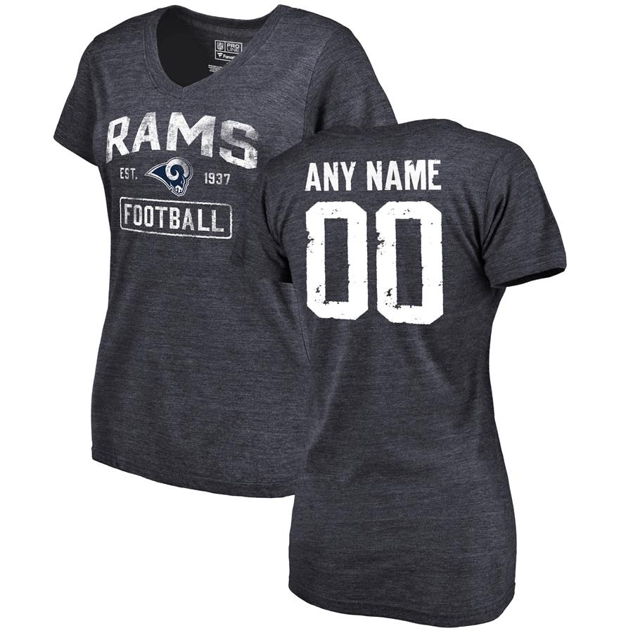 Los Angeles Rams NFL Pro Line by Fanatics Branded Women's Distressed Personalized Tri-Blend V-Neck T-Shirt - Navy