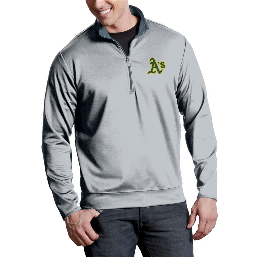 Oakland Athletics Antigua Leader Quarter-Zip Pullover Jacket - Silver