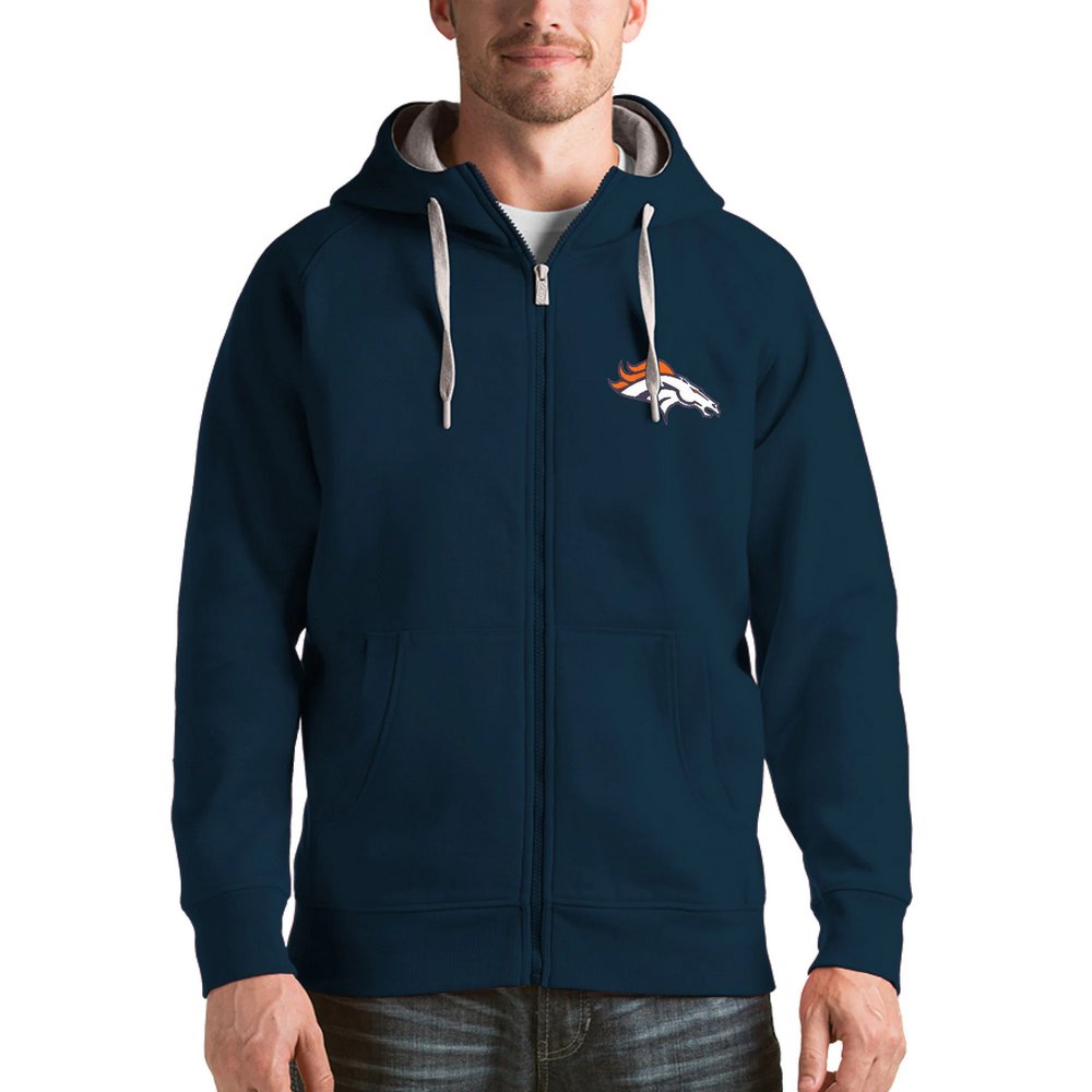 Denver Broncos Antigua Victory Full-Zip Hoodie - Navy