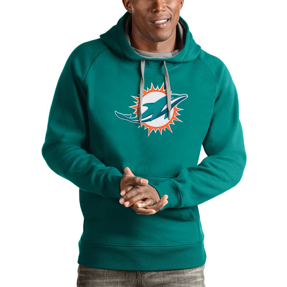 Miami Dolphins Antigua Victory Pullover Hoodie - Aqua