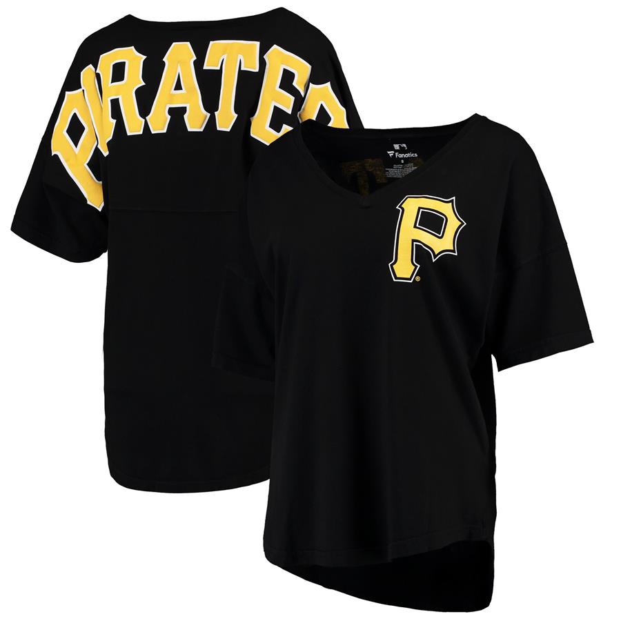 Pittsburgh Pirates Women's Oversized Spirit Jersey V-Neck T-Shirt - Black