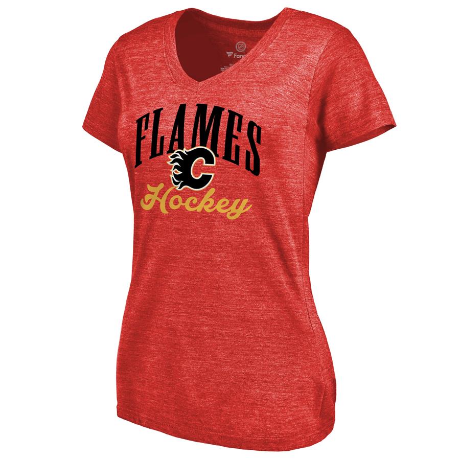 Calgary Flames Women's Victory Script Tri-Blend V-Neck T-Shirt - Red