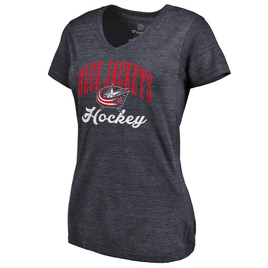 Columbus Blue Jackets Women's Victory Script Tri-Blend V-Neck T-Shirt - Navy