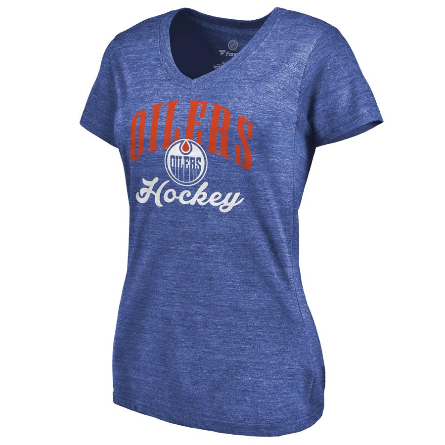 Edmonton Oilers Women's Victory Script Tri-Blend V-Neck T-Shirt - Royal