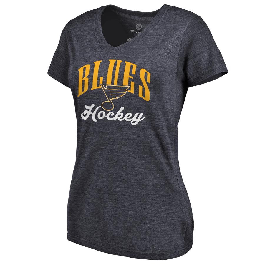 St. Louis Blues Women's Victory Script Tri-Blend V-Neck T-Shirt - Blue