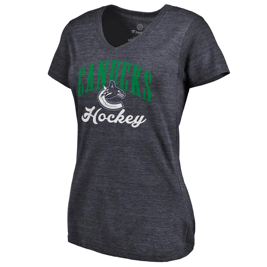 Vancouver Canucks Women's Victory Script Tri-Blend V-Neck T-Shirt - Blue