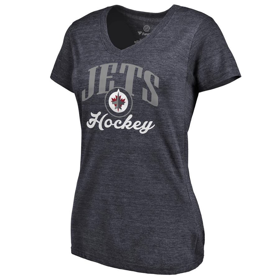 Winnipeg Jets Women's Victory Script Tri-Blend V-Neck T-Shirt - Navy
