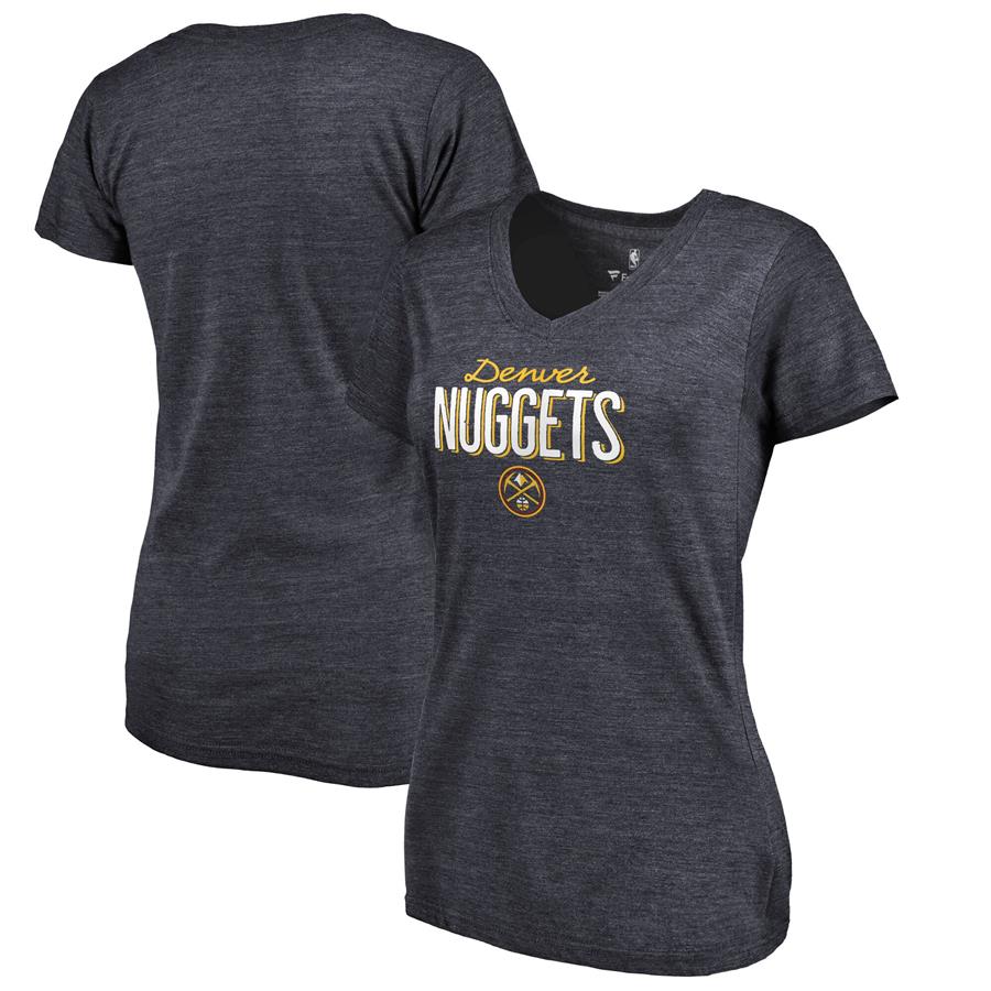 Denver Nuggets Women's Nostalgia Tri-Blend V-Neck T-Shirt - Navy