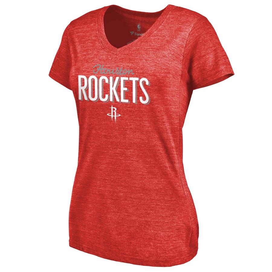 Houston Rockets Women's Nostalgia Tri-Blend V-Neck T-Shirt - Red