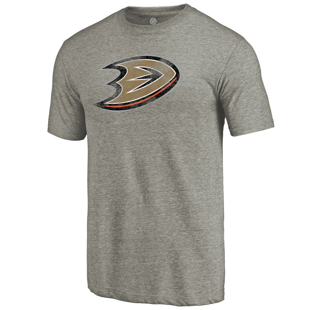 Anaheim Ducks Distressed Team Logo Tri-Blend T-Shirt - Ash