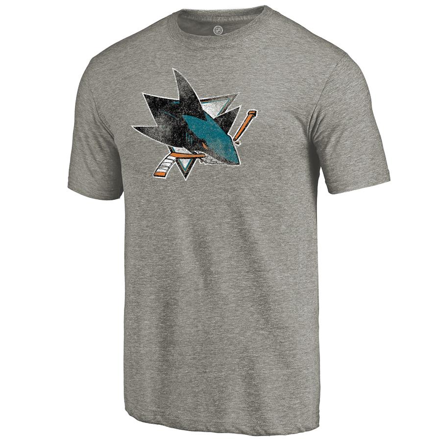San Jose Sharks Distressed Team Logo Tri-Blend T-Shirt - Ash