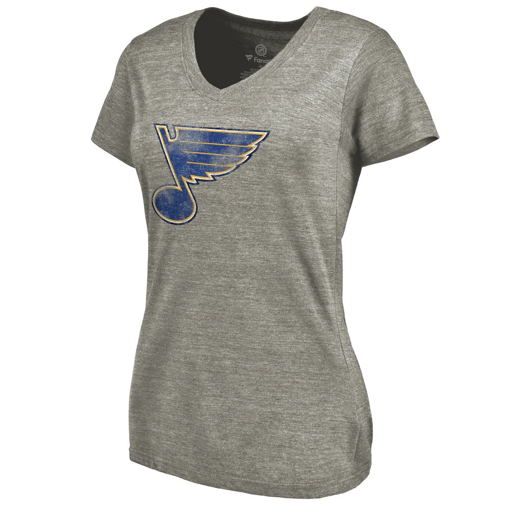 St. Louis Blues Women's Distressed Team Logo Tri-Blend V-Neck T-Shirt - Ash