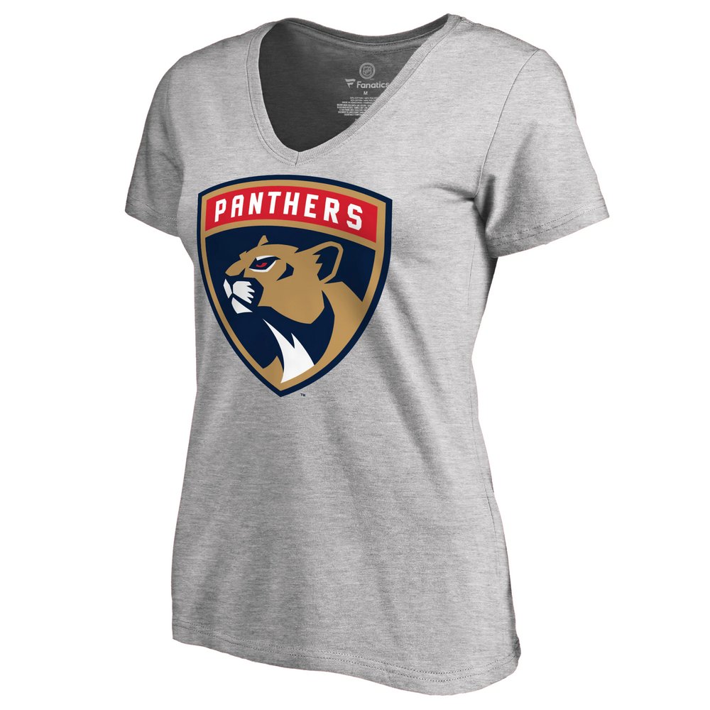 Женская футболка с V-вырезом Florida Panthers Fanatics Branded Primary Logo (серый меланж)